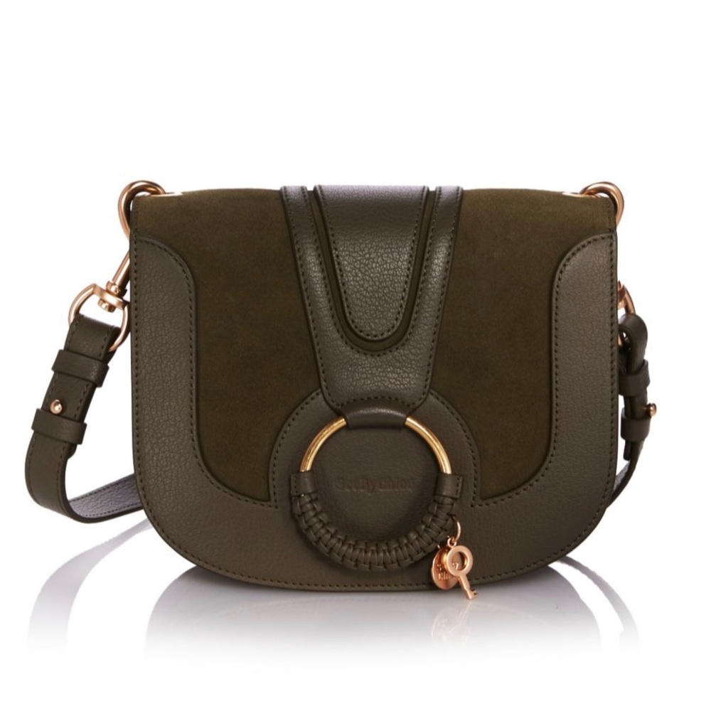 See By Chloe Hana Sm Leather & Suede XBODY. NWT. Night Forest/Gold.